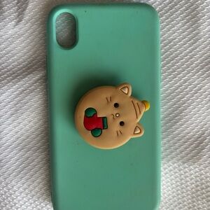 iPhone 15 case  with 3D cat Character Grip Stand Cute Mint Green